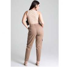 High-Waisted Mom Jeans In Brown - Sawary Twill  Plain    Zipper  Pocket    Daily - Mocha Brown - View 4