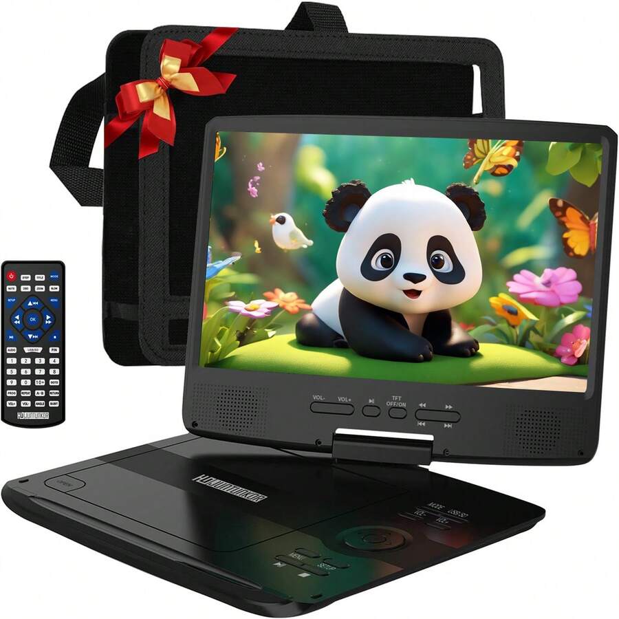 GINOST 12" Portable DVD Player, Premium 10.1" HD Swivel Screen DVD Player For Kids, Built In 5 Hours Rechargeable Battery Car DVD Player Support CD/USB/SD Card/Sync TV - màu đen - Xem 1