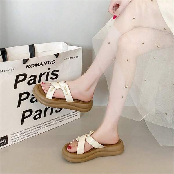 Pantofole da donna, nuova moda estiva 2025, versatili, casual, con suola spessa antiscivolo, adatte da indossare anche con abiti, eleganti