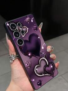 1pc Glittering Rhinestone Heart Shaped Black Anti-Drop Anti-Slip Phone Protective Case Compatible With Galaxy A04e/A05s/A13/A14/A15/A34/A35/A50/A52/A53/A54/S21/S22/S23/S24/S25/S25 Ultra Waterproof Shockproof Scratch Resistant