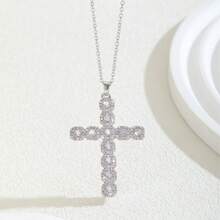 1 pièce Collier croix incrusté de zircone cubique en cuivre, collier en chaîne en acier de titane de luxe avec une esthétique haut de gamme, convient pour un usage quotidien, meilleur cadeau pour les femmes