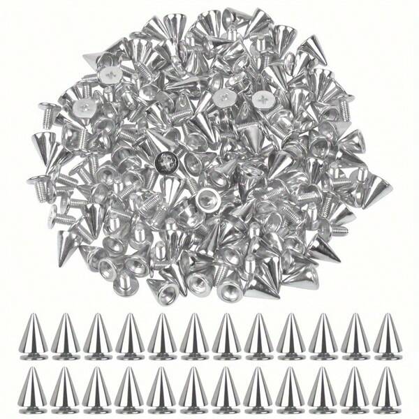 100 piezas de tachuelas de cono de bala plateadas y tornillos de metal con respaldo de tornillo, para manualidades DIY
