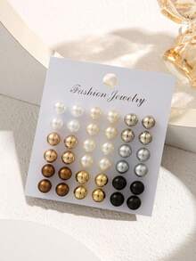 36 件经典简约圆形仿珍珠耳环套装，优雅百搭的女士耳钉，适合日常约会、派对珠宝搭配