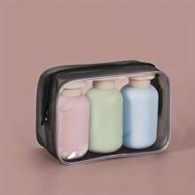 Conjunto de 3 frascos de xampu de viagem de plástico, frascos transparentes azuis para xampu, loção e bomba de espuma