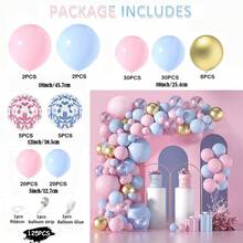 Bộ khung bóng bay trang trí tiệc tiết lộ giới tính, bao gồm các loại bóng bay cao su dày nhiều màu sắc kích thước 18", 12", 10", 5", với họa tiết kim tuyến, vàng kim loại, hồng nhạt, xanh dương, màu da, thích hợp cho tiệc mừng em bé chào đời và trang trí sinh nhật. - như hình ảnh cho thấy - Xem 8