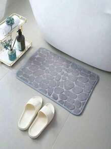 1pc Coral Velvet Stone Embossed Floor Mat, Non-Slip Door Mat, Solid Color Simple Bathroom Absorbent Foot Pad, Thickened Sponge Floor Mat