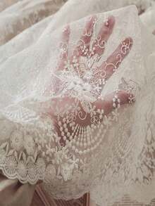 1 Kích thước Lưới Gạc Thêu Ren Hai Mặt DIY Váy Phụ Kiện Ren Vải - trắng - Xem 5