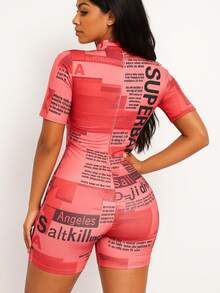 Enterizo Deportivo Mujer Estampado Rojo de Manga Corta - Estilo Urbano y Moderno - Rosa - Ver 2