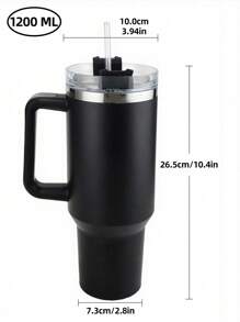 带手柄的运动水壶，容量大，防滑手柄，吸管和盖子，不锈钢保温杯，多种饮用方式，适合锻炼、健身、户外休闲 - 黑色 - 查看 9