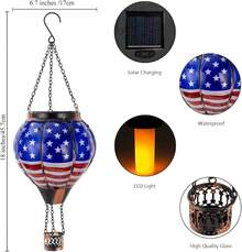 Starsoul Hot Balloon Solar Lantern With Flower Projection Metal Outdoor Waterproof Hot Balloon Solar Lights Hanging Lantern For Garden Yard Patio Decor - 美國國旗-2 件 - 查看 6