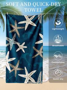 1 pièce Serviette de plage imprimée, motif étoile de mer, serviette de bain, serviette de plage de style mode, serviette de bain super absorbante pour la salle de bain, la natation, le fitness, le yoga, serviette microfibre douce et confortable, légère et portable, protection contre le vent et le soleil, anti-sable pour les voyages d'été, les vacances, la décoration de la salle de bain. Tailles régulières et plus grandes recommandées (35*75cm petite taille serviette de toilette, 150cm ou plus recommandé)