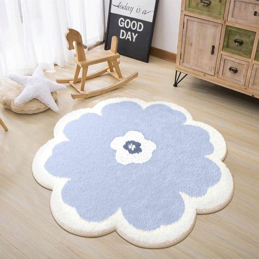 Carpet - Blue Flowers-diameter 80cm - View 1