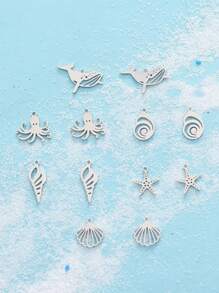 5/10pcs Stainless Steel Beach Ocean Vacation Style Starfish, Octopus, Shells, Sea Fish, Conch, Whales, Fashionable Bracelets, Necklaces, DIY Accessories And Pendants Featuring Marine Animals