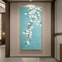 1 peça de arte em tela elegante sem moldura, flor de ameixa azul e pássaro - decoração de parede abstrata moderna sem moldura, adequada para sala de estar, quarto, corredor, decoração de quarto, pôster de arte de parede em estilo moderno
