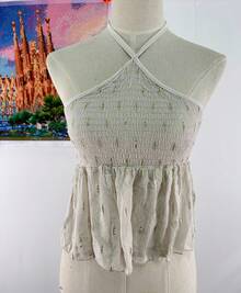 Women's Glitter Party Top With Ruffle Hem For Daily Summer - Beige - View 5