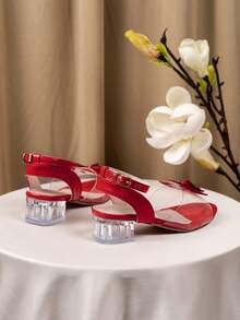 1双时尚儿童凉鞋，2026新款儿童高跟凉鞋，镶钻蝴蝶凉鞋，公主风凉鞋，波西米亚风凉鞋，适合休闲、度假、派对和婚礼等场合 - 紅色 - 查看 3