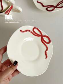 1 Bộ tách cà phê và đĩa lót hình nơ nổi, Bộ tách và đĩa lót hình trái tim tráng men, Đĩa tráng miệng hình nơ, Cốc cà phê/cốc bất đối xứng được kẹp bằng tay, Bộ tách và đĩa lót trà chiều gia dụng - Nhiều màu - Xem 3