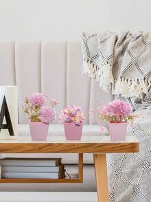 1pc/3pcs 3-4inch(H) Mini Pink Potted Artificial Flowers For Home, Bedroom, Living Room, Wedding, Birthday, Graduation, Party And Desktop Decoration