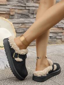 Pantuflas para mujer para usar en interiores, nuevas botas de nieve para mujer para otoño/invierno, zapatos planos casuales y cómodos con forro de piel, sandalias de plataforma de moda