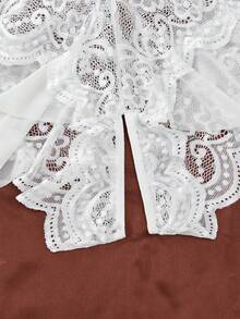 Floral Lace Crotchless Lingerie Teddy, Sexy Deep V Neck Ruffle Mesh Halter Bodysuit, Women's Sexy Lingerie & Underwear - trắng - Xem 4