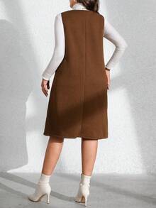 Plus Size Women Diamond Dzianinowa Sukienka Bez Rękawów Casualowa Z Fałszywymi Kieszeniami, Odpowiednia Na Wiosnę, Wczesną Jesień, Jesień/Zimę