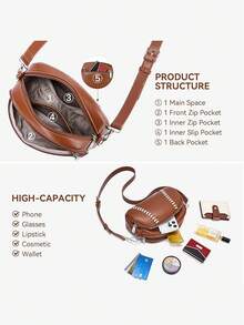 Retro And Fashionable Baseball-Style Single-Shoulder Bag With A Zipper And A-Body Strap. - Black - View 4
