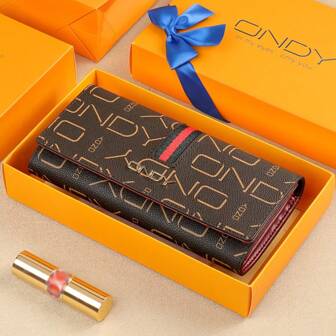 ONDY Portefeuille femme long à rabat imprimé mode avec grande capacité de 10 fentes pour cartes et fonction multifonction, porte-monnaie zippé portable pour transporter téléphone, espèces, pièces, cartes de crédit. Convient aux jeunes filles, femmes de bureau, mamans. Cadeau de vacances de style rétro
