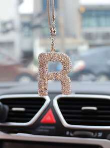 1pc Car Interior Pendant Rhinestone A-Z Letter Car Rear View Mirror Pendant Rear View Mirror Pendant Interior Decoration
