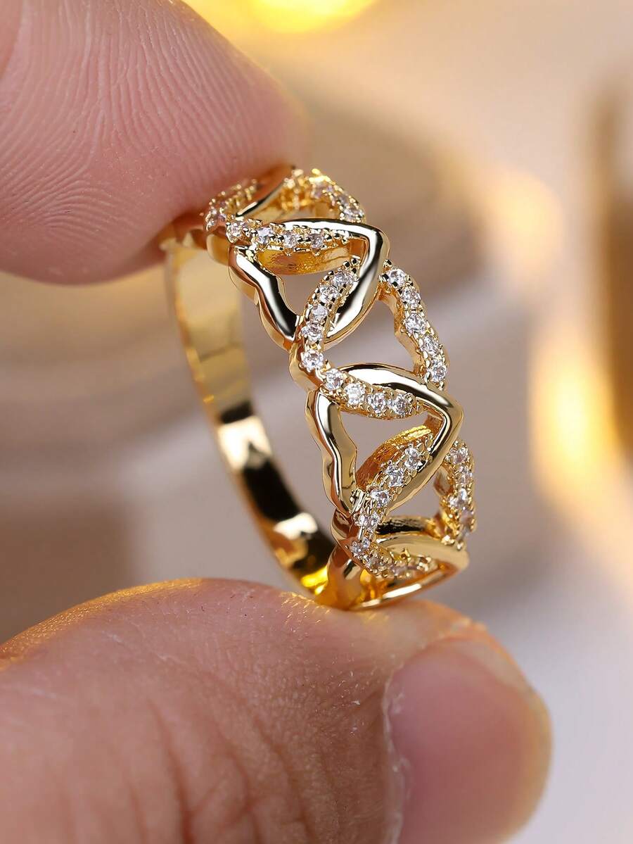 Vanel 1pc Fashionable Delicate Heart Hollow Decor Ring, Suitable For Promise, Daily Wear Or Dates Valentines - ring - View 1