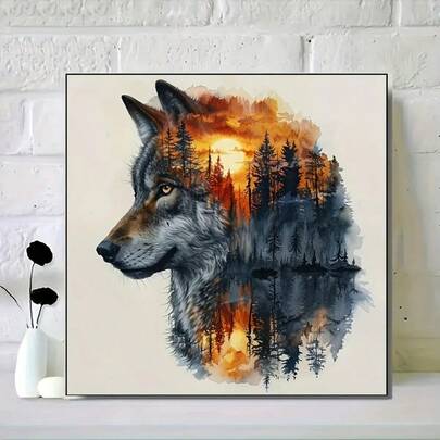 1 件钻石艺术画套装工艺品贴纸动物主题狼与森林反射马赛克套装刺绣 5D DIY 十字绣豪华房间家居派对墙壁装饰家人朋友教师节日礼物