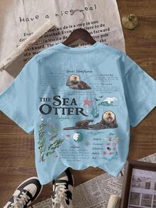 Vintage Sea Otter Biology Graphic Casual Round Neck Short Sleeve T-Shirt