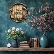 1pc Vintage "Gone Fishing" 7.87x7.87 Inch Round Metal Wall Plaque - Rustic Decor With Fish And Fishing Gear Design, Suitable For Home, Office, Bar - No Electricity Required, Indoor/Outdoor Use And Gift Giving, Fits Home, Restaurant, Cafe, Garage Decor, Various Designs, Home Decor, Room Decor, Wall Decor, Birthday Gift, Graduation Gift. Random Hole Style.