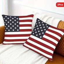 2 Pcs American Flag Pillowcases, 18x18 Inches - Modern Style, Soft Polyester, Machine Washable, Zipper Closure - Decorative Throw Pillow Covers For Living Room Sofa, Porch Swing Cushions, Without Pillow Insert
