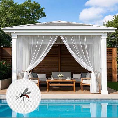 1pc Outdoor Breathable Transparent Thin Curtain, 280cm Wide, Large Size, Pole Pocket Design For Easy Installation, Durable Sunshade With Mosquito Net, Upgrade Backyard To Comfortable Insect-Free Relaxation Area, Suitable For Outdoor Patio/Vacation Home/Backyard/Porch/Gazebo/Pavilion, Insect-Proof Decor