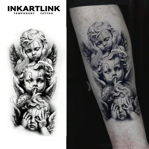 INKARTLINK INKARTLINK Tatouage de jus d'herbes d'ange chuchotant, tatouage magique, tatouage de 15 jours, tatouage semi-permanent, faux tatouage réaliste, dure 1-2 semaines