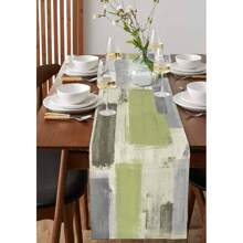 Green Grey Table Runner, Sage Green Grey Abstract Art Dining Table Decoration
