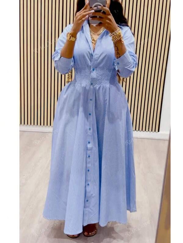 Plus Size Women Casual Commuting Lapel Waist - Cinching Shirt Dress