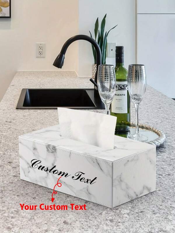 Custom Text Logo Elegant Marble Pattern Organizer Box Holder - White And Gray Marble Design, Suitable For Home, Hotel, Bedroom, Living Room, Car Decor, Kitchen Gadgets, Bathroom Decor