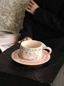 Taza de cerámica con diseño de cisne estilo Ins, taza y platillo para café/capuchino de alta estética