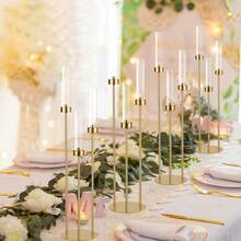 10PCS 3 Arm Gold Metal Candelabra For Wedding Dining Table, Hurricane Candle Holders Centerpiece,33.8inch Taper Candle Holders With Acrylic Shades For Ceremony, Birthday Party,Halloween,Christmas Party Decor,Mother's Day Party Supplies,(Not Include LED Candle) - Vàng ánh kim - Xem 10