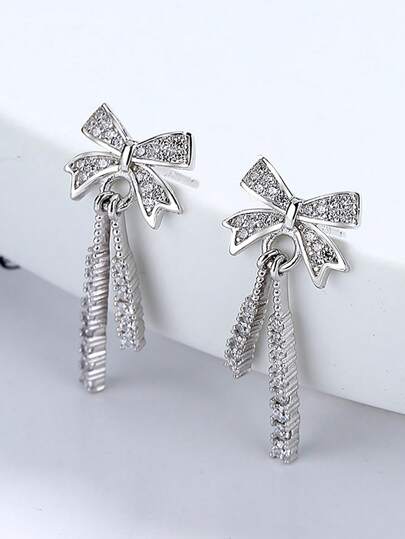 Brincos de Laço de Cubic Zircônia de Prata Esterlina 925 Elegantes, Joias de Prata Pura, Versátil e na Moda, Estilo Brilhante, Adequado para Uso Diário de Mulheres, Ótima Opção de Presente para Festivais, Festas e Banquetes