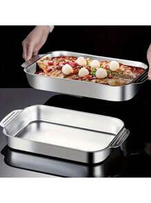 MiLaiWP Extra Large Plaque de Cuisson en Acier Inoxydable Robuste - Plat de Cuisson Rectangulaire Épais et Anti-Adhésif pour Desserts, Pains et Fruits de Mer - Idéal pour le Grill, les Buffets et les Repas de Fête, Compatible avec Four Portable avec ou sans Couvercle, Convient pour Rôtir, Cuire du Poisson et des Légumes, Lavable au Lave-Vaisselle (Poignées, 41 x 8 x 24 cm)