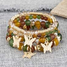 4 piezas Pulseras estilo bohemio con mariposas, joyería versátil y sencilla de uso diario unisex