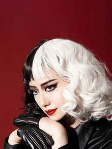 1pc Women's Fashion Curly Wig, Medium Length, Black And White - Suitable For Various Holiday Parties, Cosplay, Wig - Black and White - View 1