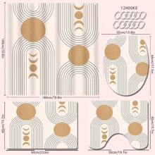 4 Stücke Boho Gold Sonnenmuster Badezimmer Set - Duschvorhang, Badematte, U-förmiger Toilettendeckel, wasserdichter Duschvorhang, modischer dekorativer Vorhang, moderne Stil Badezimmer Trennvorhang, ohne Bohren erforderlich, waschbarer Polyester Schulanfang Badezimmer Dekoration