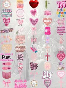 50pcs Pink Bible Verse Cartoon Stickers, DIY Journal, Decoration For Phone, Tablet