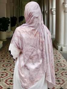 1 件印花头巾，优雅简约清新设计女式围巾，轻便头巾适合日常佩戴、祈祷（Abaya）、所有季节 - 淺粉紫色 - 查看 2