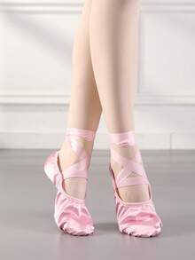 Giày ba lê nữ, giày bệt bằng satin/ruy băng, thích hợp cho ba lê, yoga, cosplay. - Màu Hồng  San hô - Xem 4