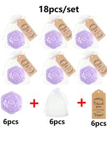 18 cái/bộ, Quà tặng tiệc cô dâu Gương thiết kế hoa hồng Gương nhựa nhỏ gọn Thiệp cảm ơn cô dâu kèm túi Organza Quà tặng tiệc cưới Quà tặng phù dâu cho khách Đồ dùng tiệc cưới - Màu tím - Xem 9