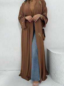 Modest Muslim Middle Eastern Dubai Fashion Abaya Dress With Embroidery & Sequins, Without Headscarf